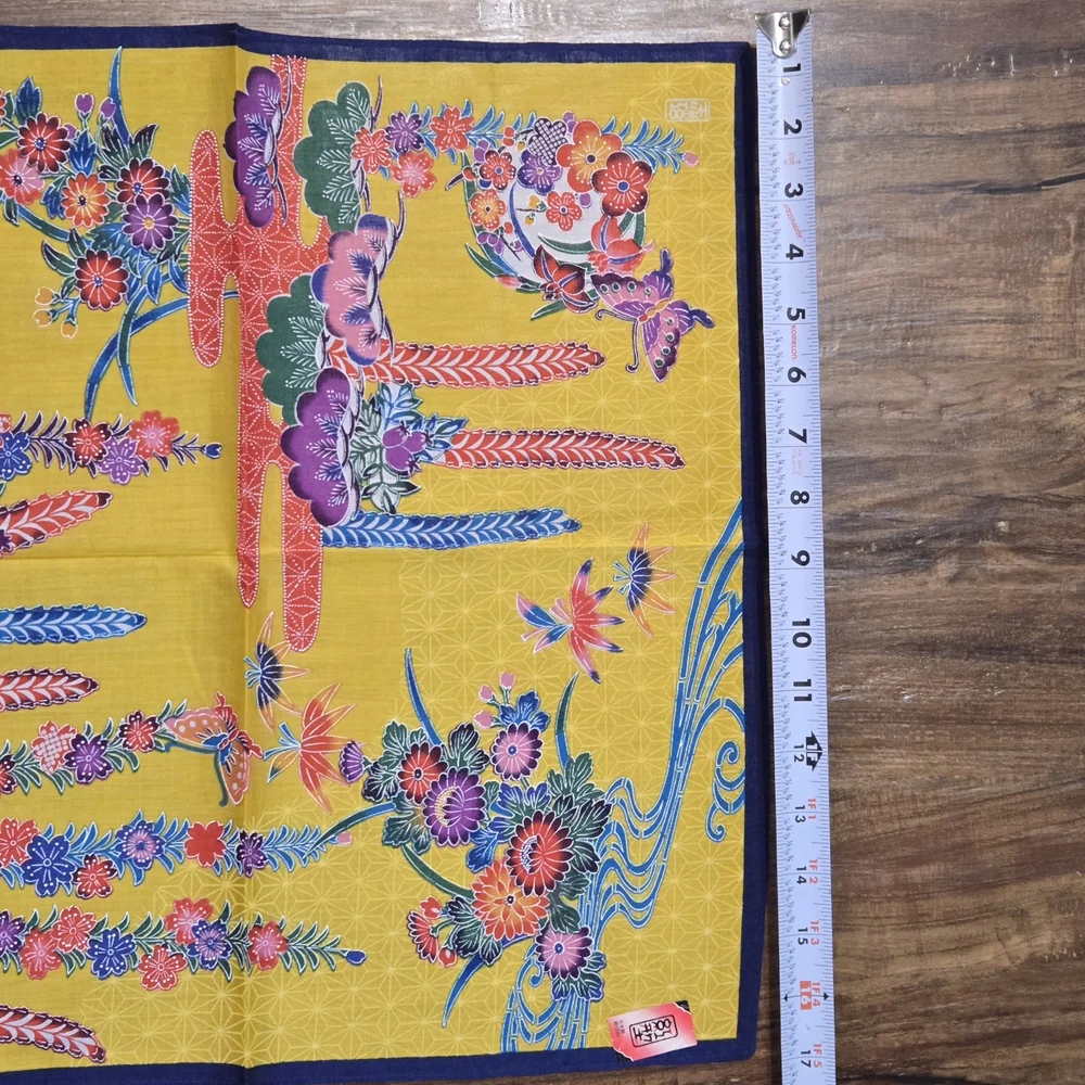 Traditional Okinawan Bingata Japanese Hankachi Vibrant Floral Cotton Furoshiki